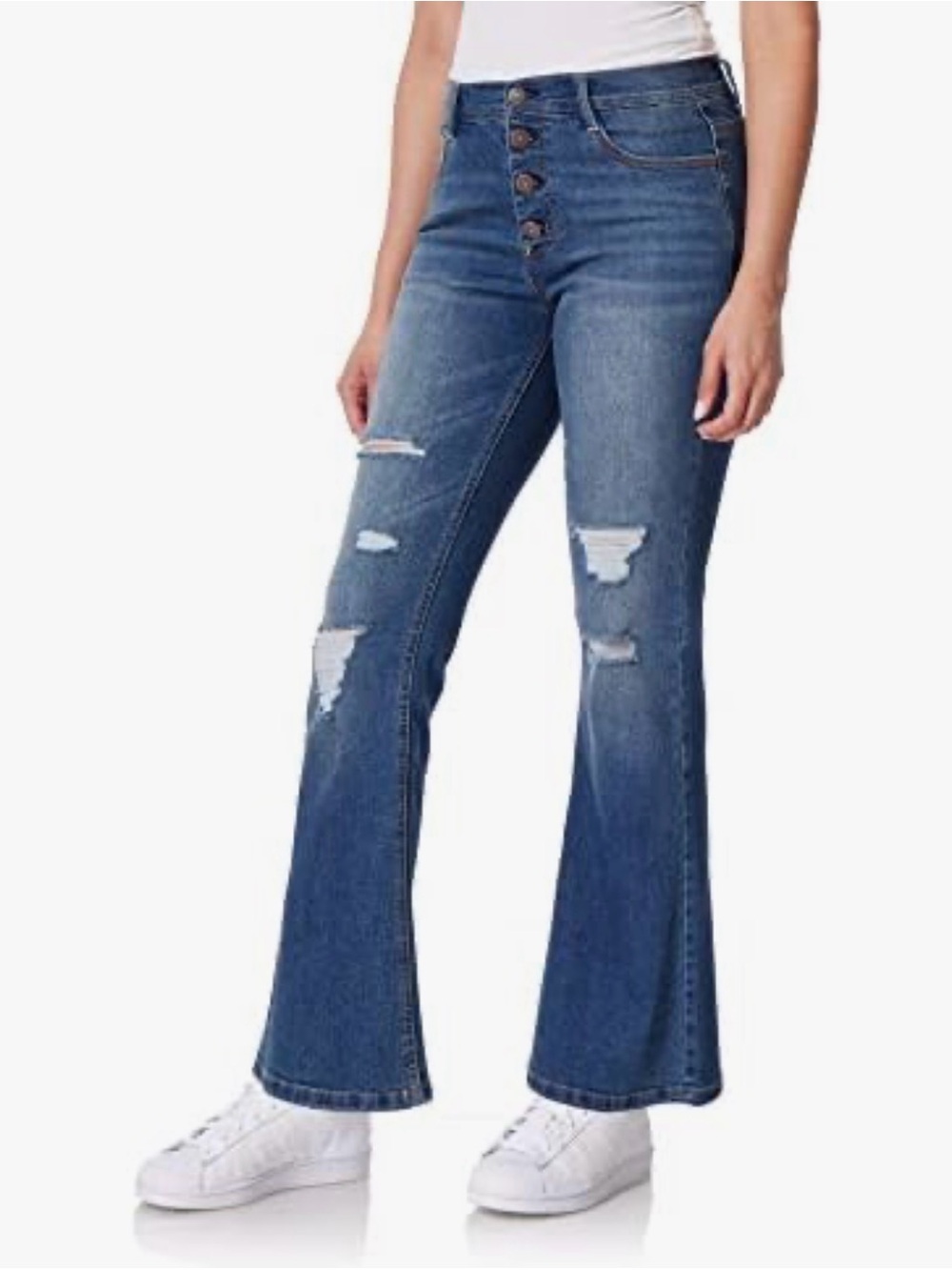 Wallflower Medium Blue Distressed Flare Jeans